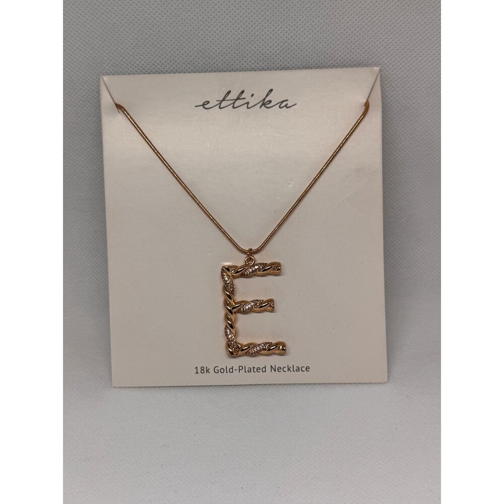 NEW ETTIKA ANTHROPOLOGY 18K Goldplated Twisted Crystal Initial Necklace E - Picture 2 of 6